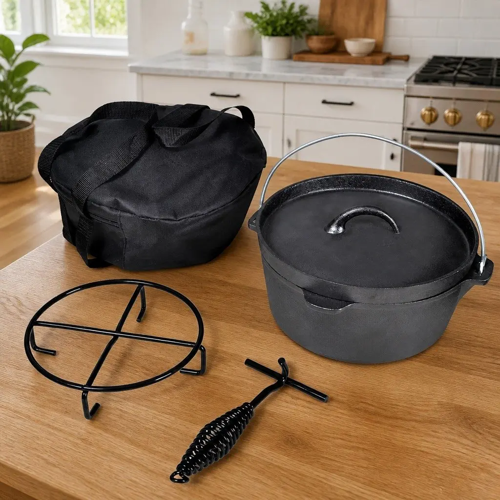 Dutch Oven 4.2L Cookware for Home Cooking and Outdoor Use Black