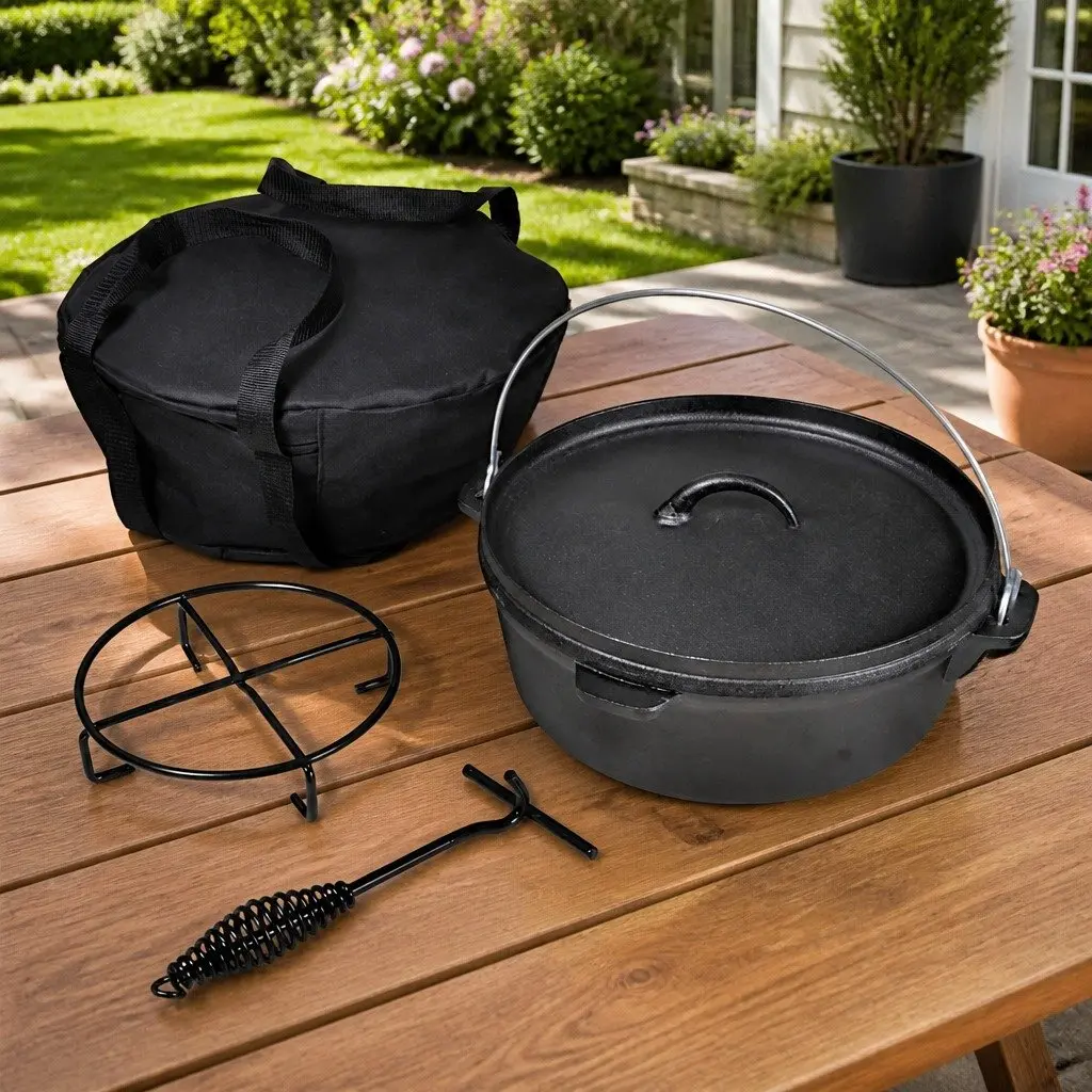 Dutch Oven 5.6L Black Cookware for Home Cooking and Outdoor Use