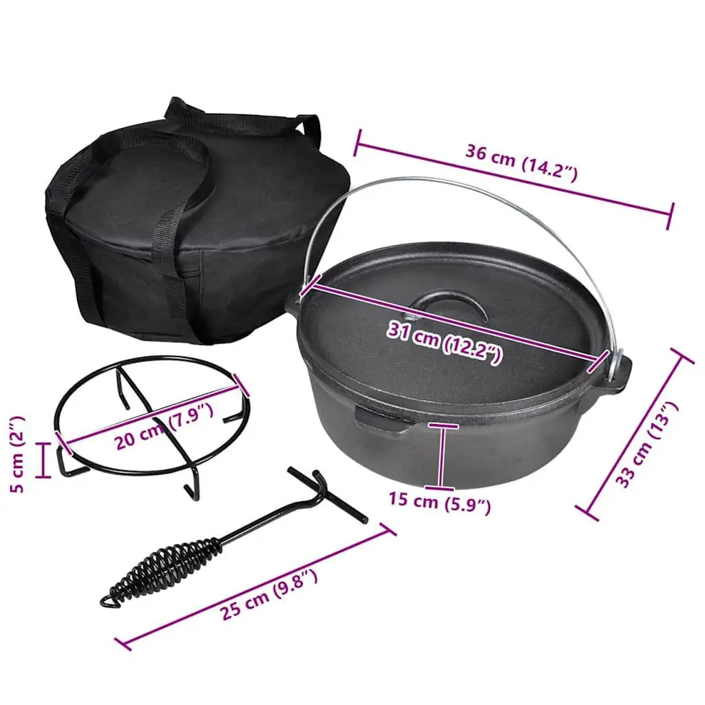 Dutch Oven 5.6L Black Cookware for Home Cooking and Outdoor Use