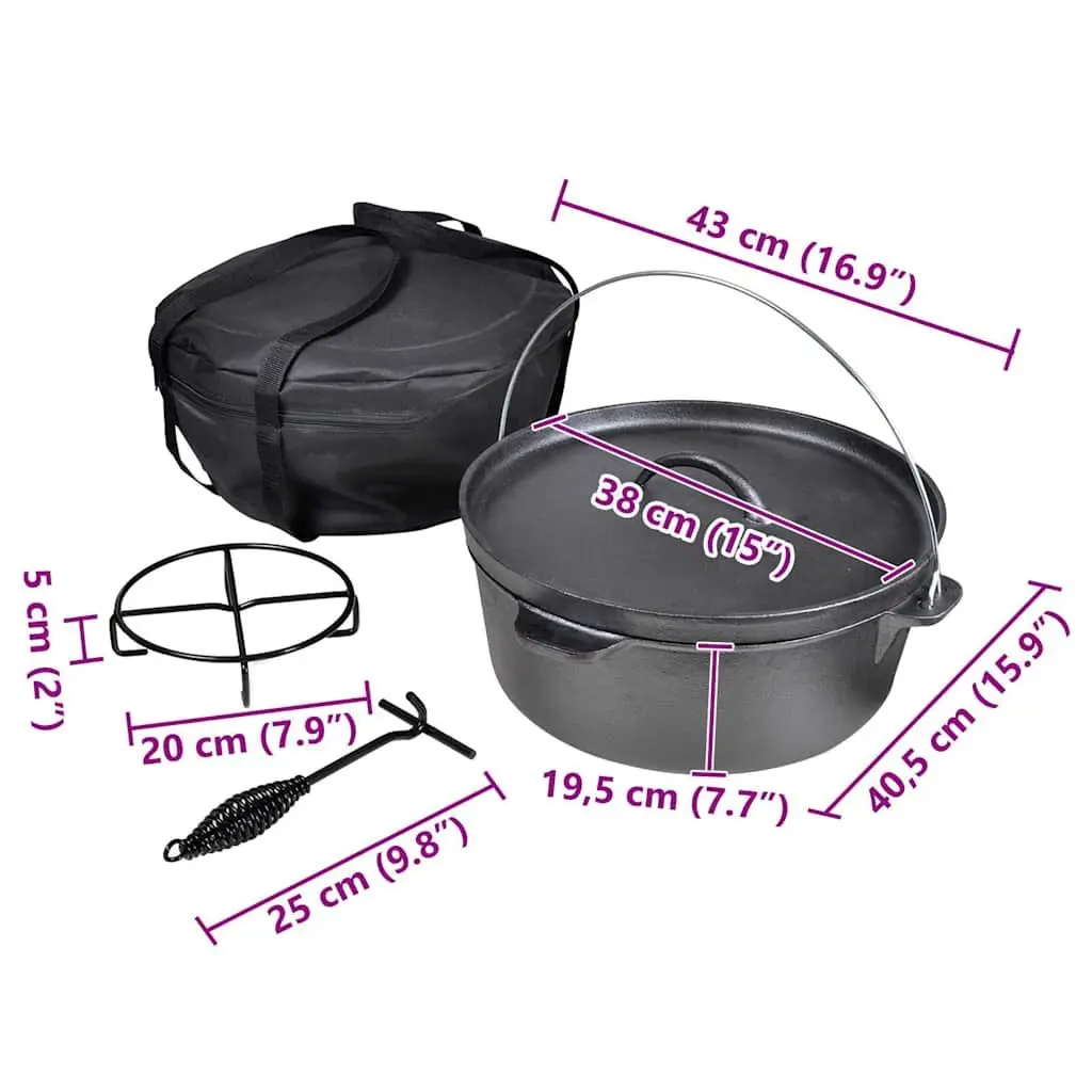 Dutch Oven 11.3L Capacity Cookware for Casseroles Stews Roasts Baking Frying Black
