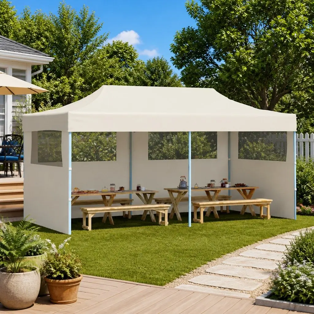 Pop-up Party Tent Outdoor Gazebo 3 x 6 m Cream
