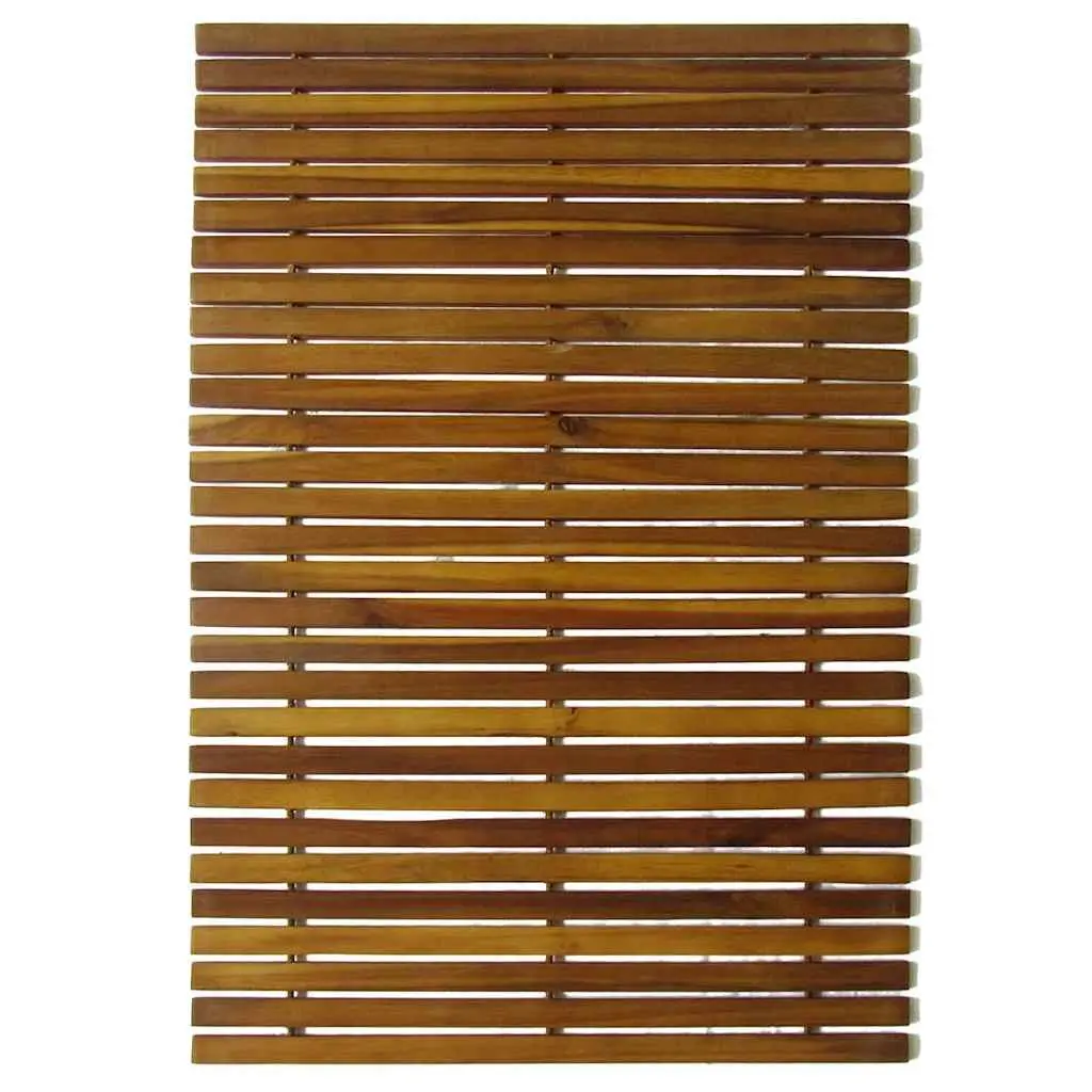 Acacia Wood Bath Mat Non-Slip Rubber Backing 80x50cm Brown