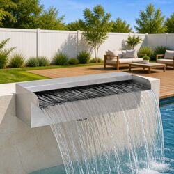 Rectangular Waterfall Pool Fountain Silver 30cm Water Feature Garden Decoration