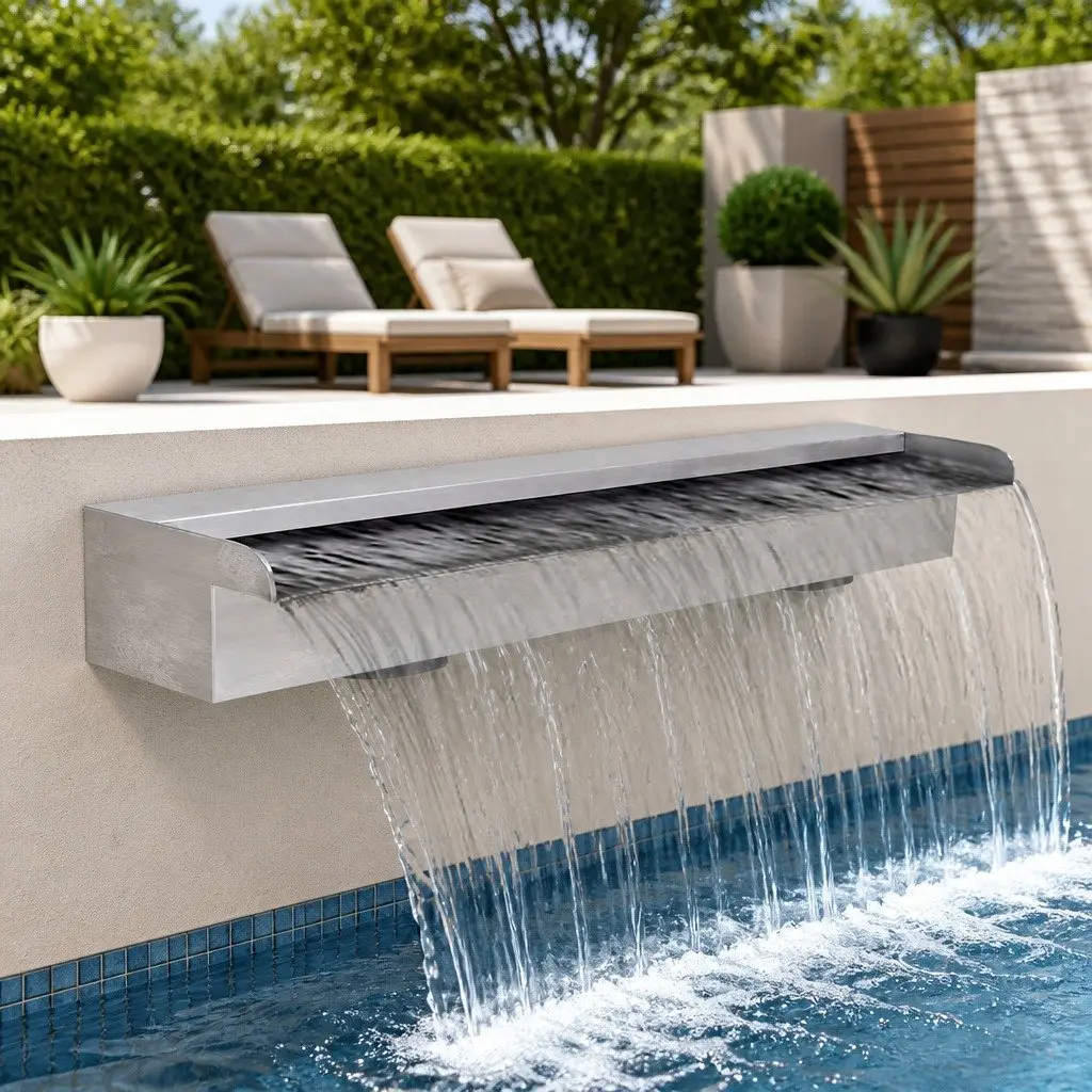 Rectangular Waterfall Pool Fountain Water Feature 90cm Silver