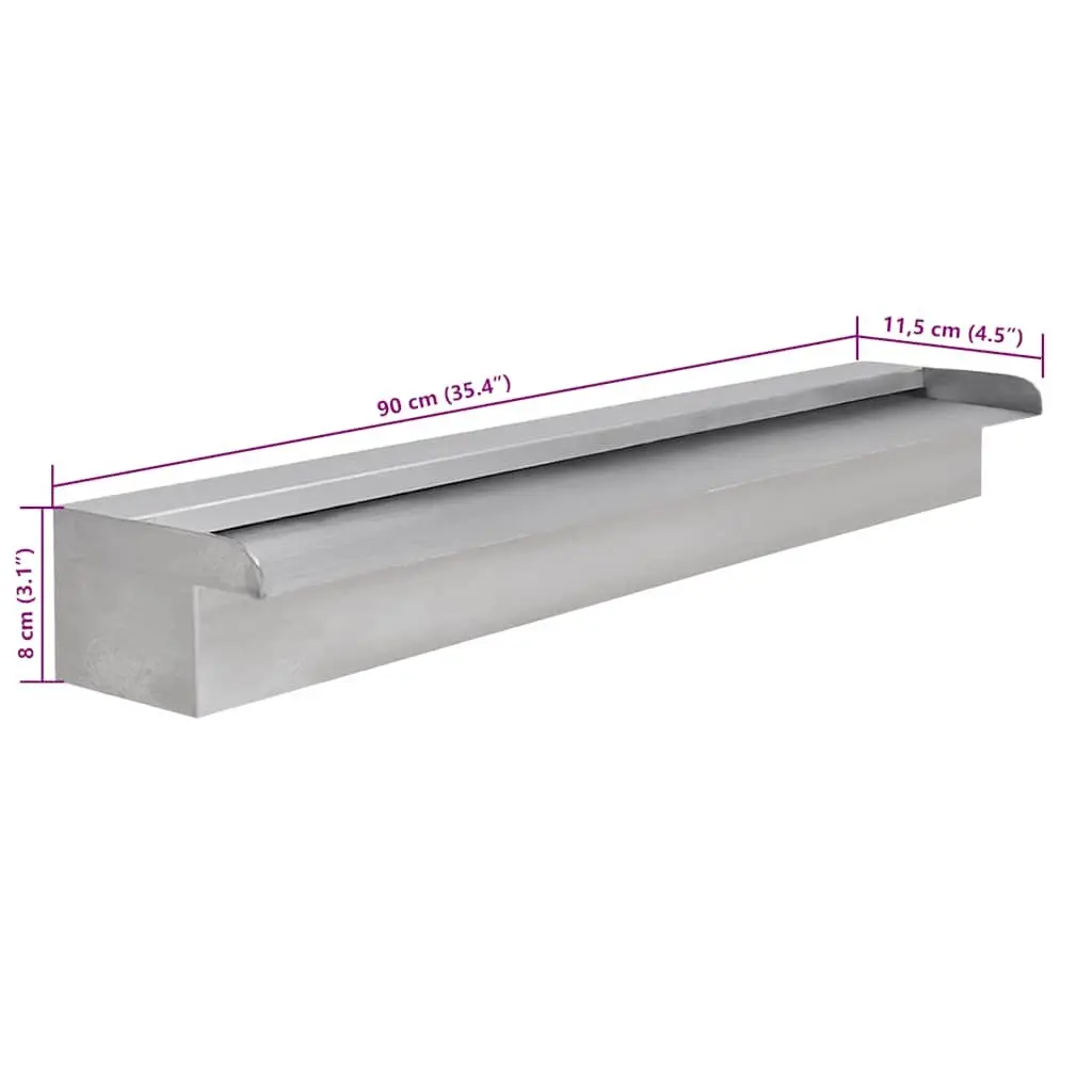 Rectangular Waterfall Pool Fountain Water Feature 90cm Silver