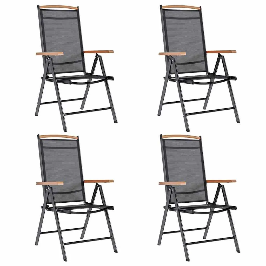 Folding Garden Chairs Set 4 Piece Outdoor Seating Adjustable 7 Position Black Textilene