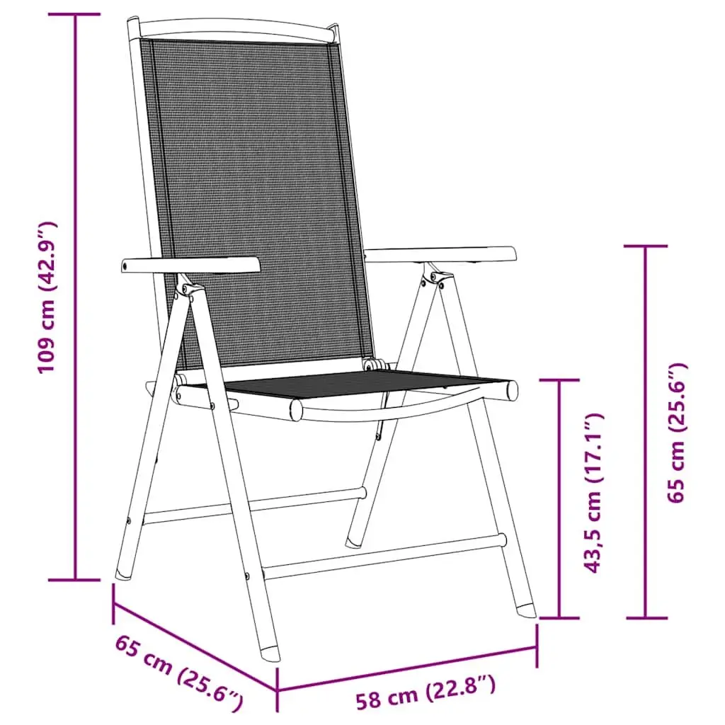 Folding Garden Chairs Set 4 Piece Outdoor Seating Adjustable 7 Position Black Textilene
