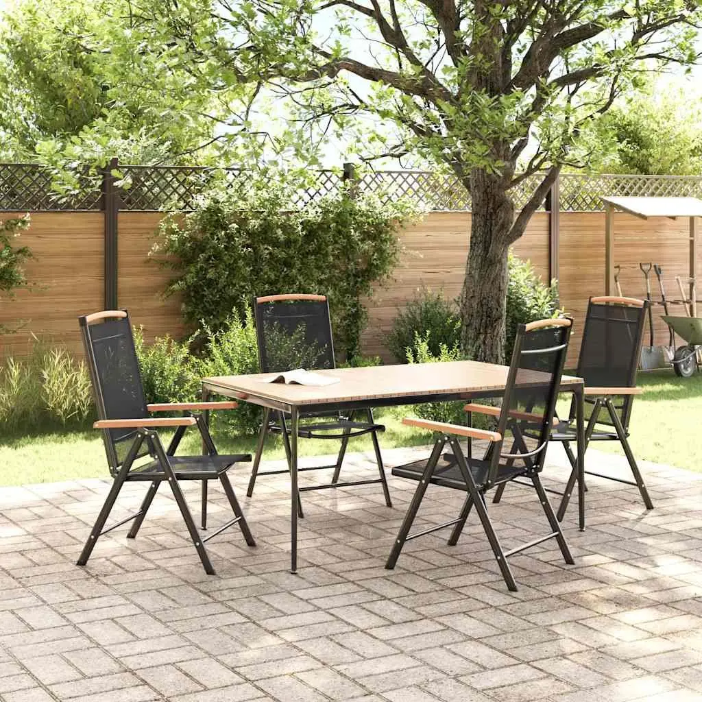 Folding Garden Chairs Set 4 Piece Outdoor Seating Adjustable 7 Position Black Textilene
