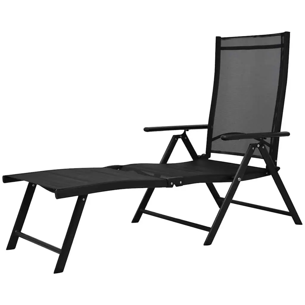 Folding Sun Lounger Outdoor Reclining Chair Lightweight Portable Black