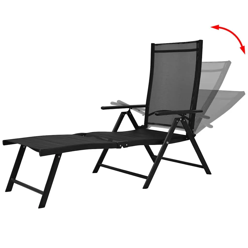 Folding Sun Lounger Outdoor Reclining Chair Lightweight Portable Black
