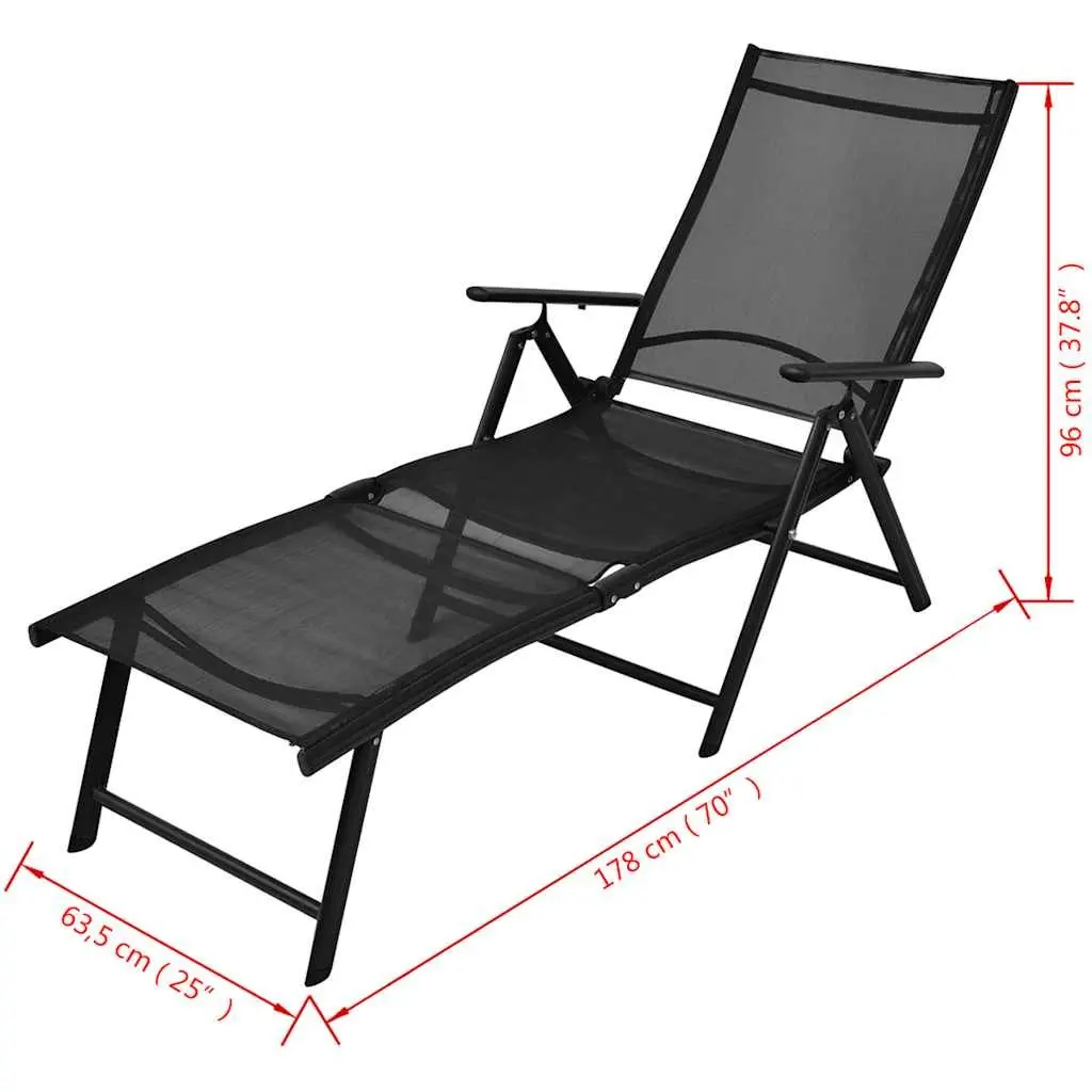 Folding Sun Lounger Outdoor Reclining Chair Lightweight Portable Black
