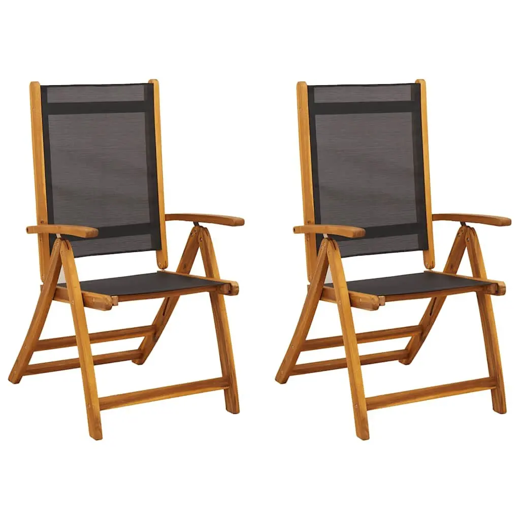 Folding Garden Chairs 2pc Set Outdoor Seating Acacia Wood Textilene Black