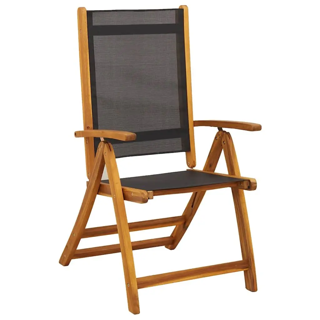 Folding Garden Chairs 2pc Set Outdoor Seating Acacia Wood Textilene Black