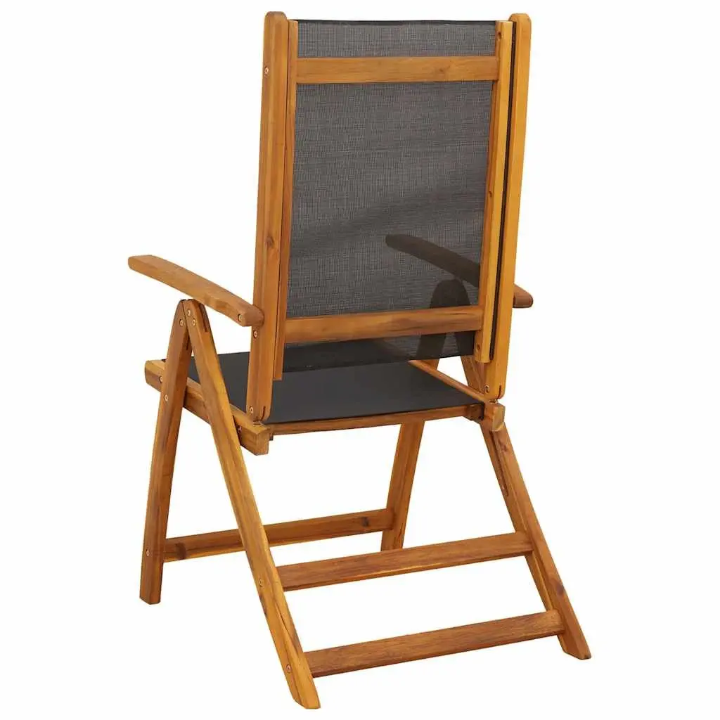 Folding Garden Chairs 2pc Set Outdoor Seating Acacia Wood Textilene Black