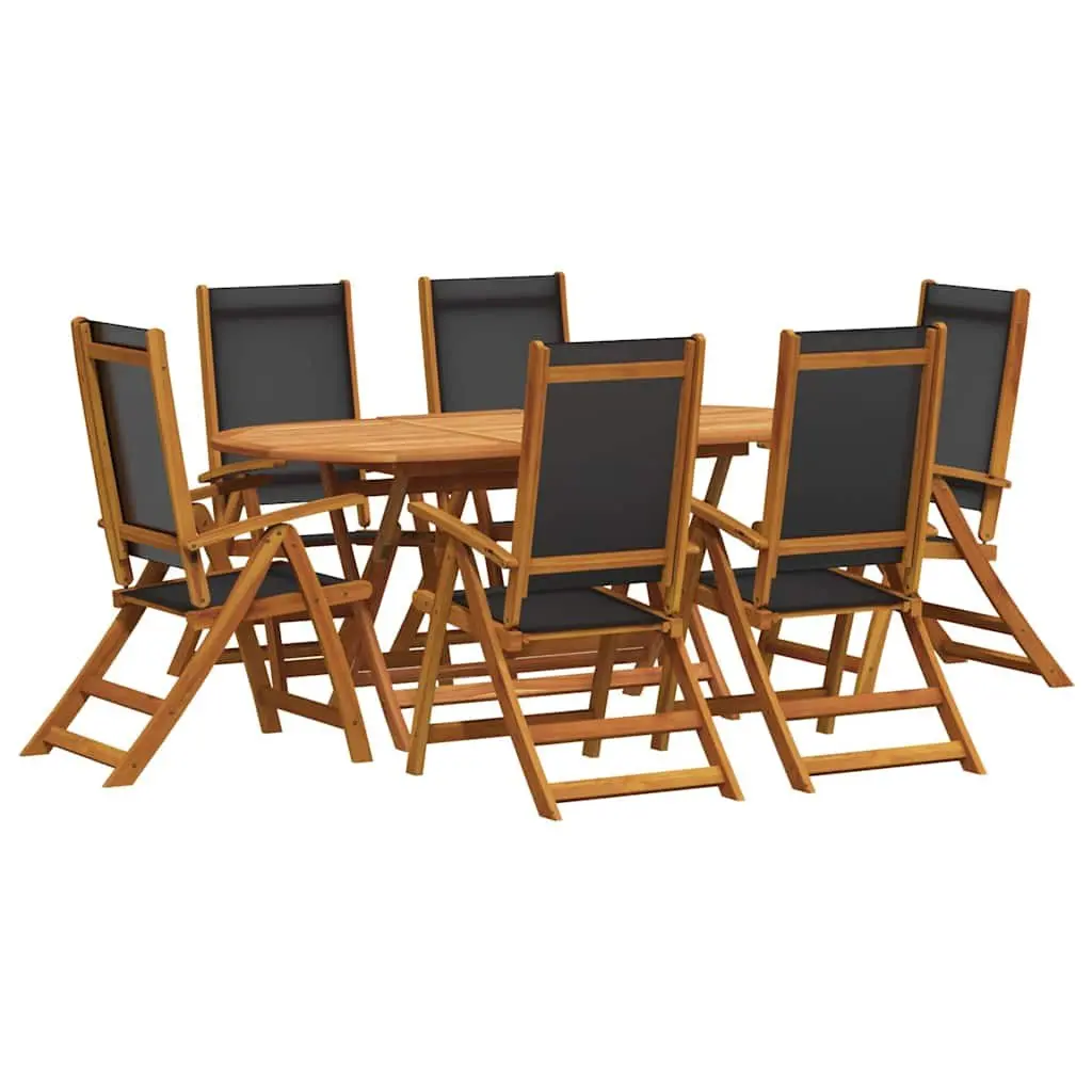 Outdoor Dining Set 7 Piece Acacia Wood Table Folding Chairs Brown