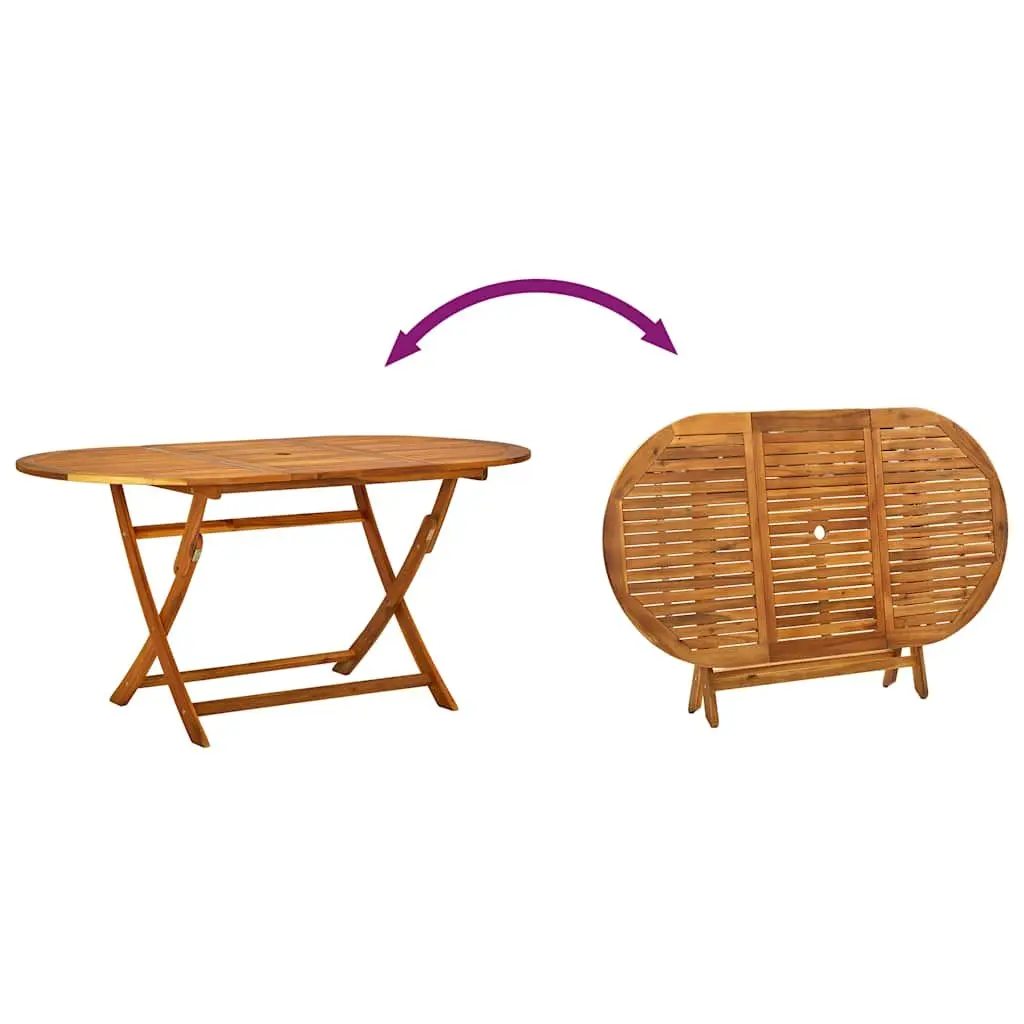 Outdoor Dining Set 7 Piece Acacia Wood Table Folding Chairs Brown