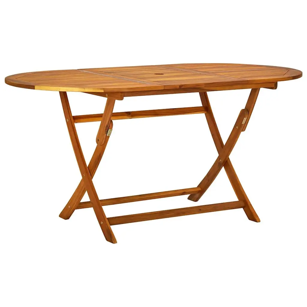 Outdoor Dining Set 7 Piece Acacia Wood Table Folding Chairs Brown
