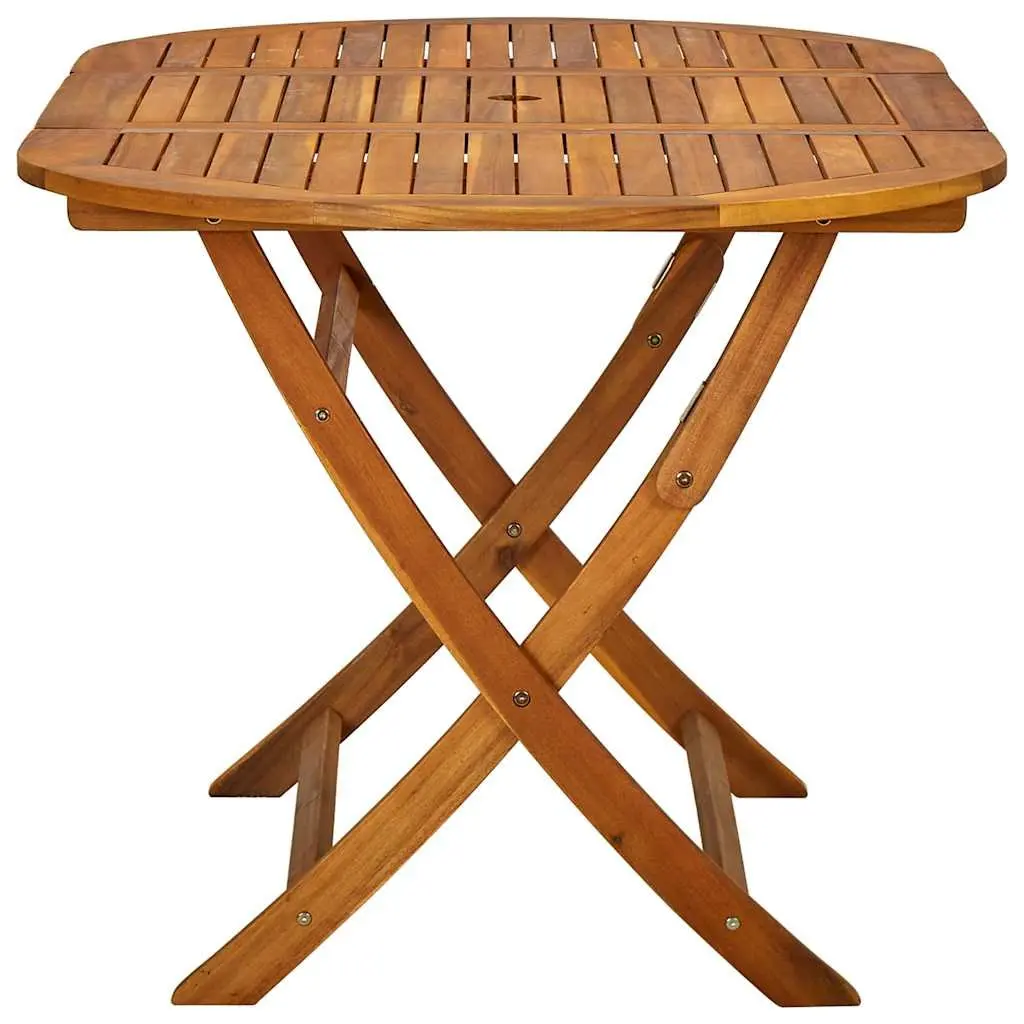 Outdoor Dining Set 7 Piece Acacia Wood Table Folding Chairs Brown