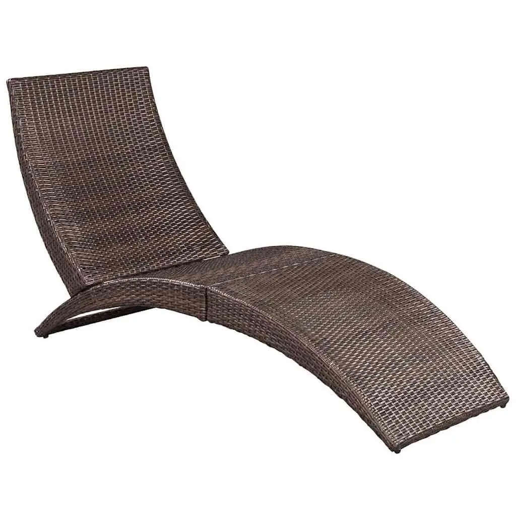 Rattan Sun Lounger Folding Outdoor Patio Chair with Cushion Brown