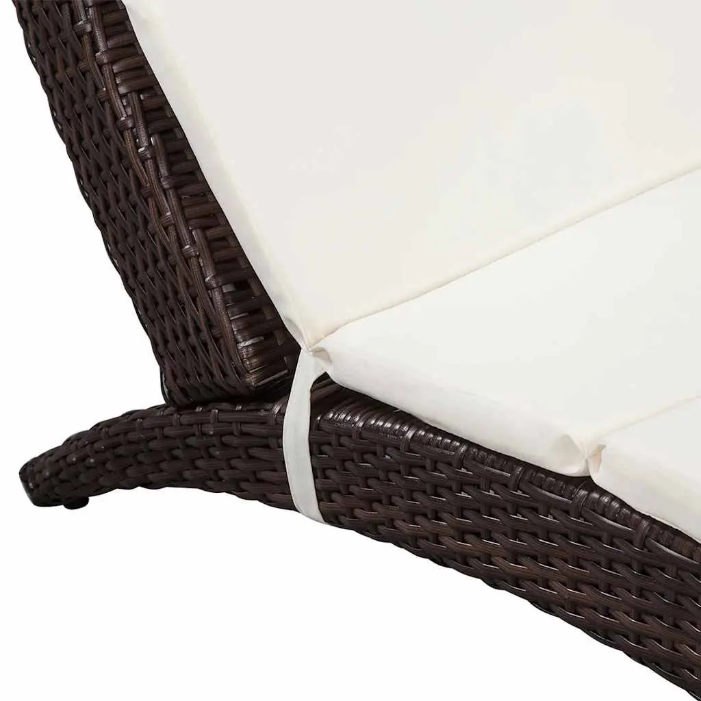 Rattan Sun Lounger Folding Outdoor Patio Chair with Cushion Brown