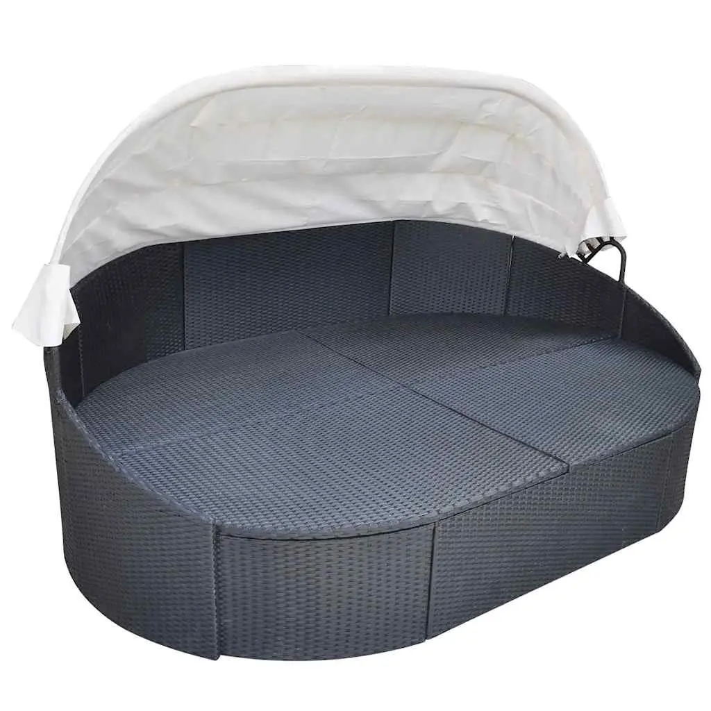 Outdoor Lounge Bed Sun Lounger with Canopy Black and White