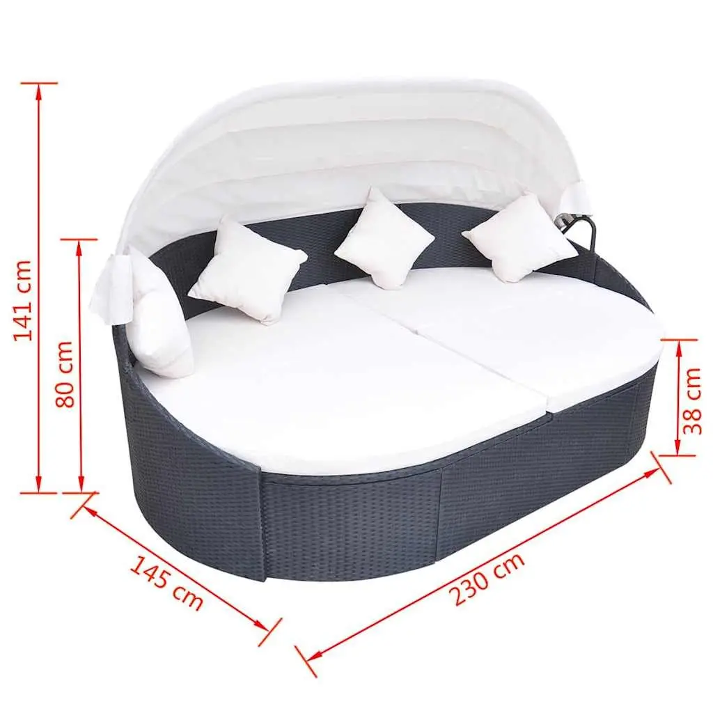Outdoor Lounge Bed Sun Lounger with Canopy Black and White