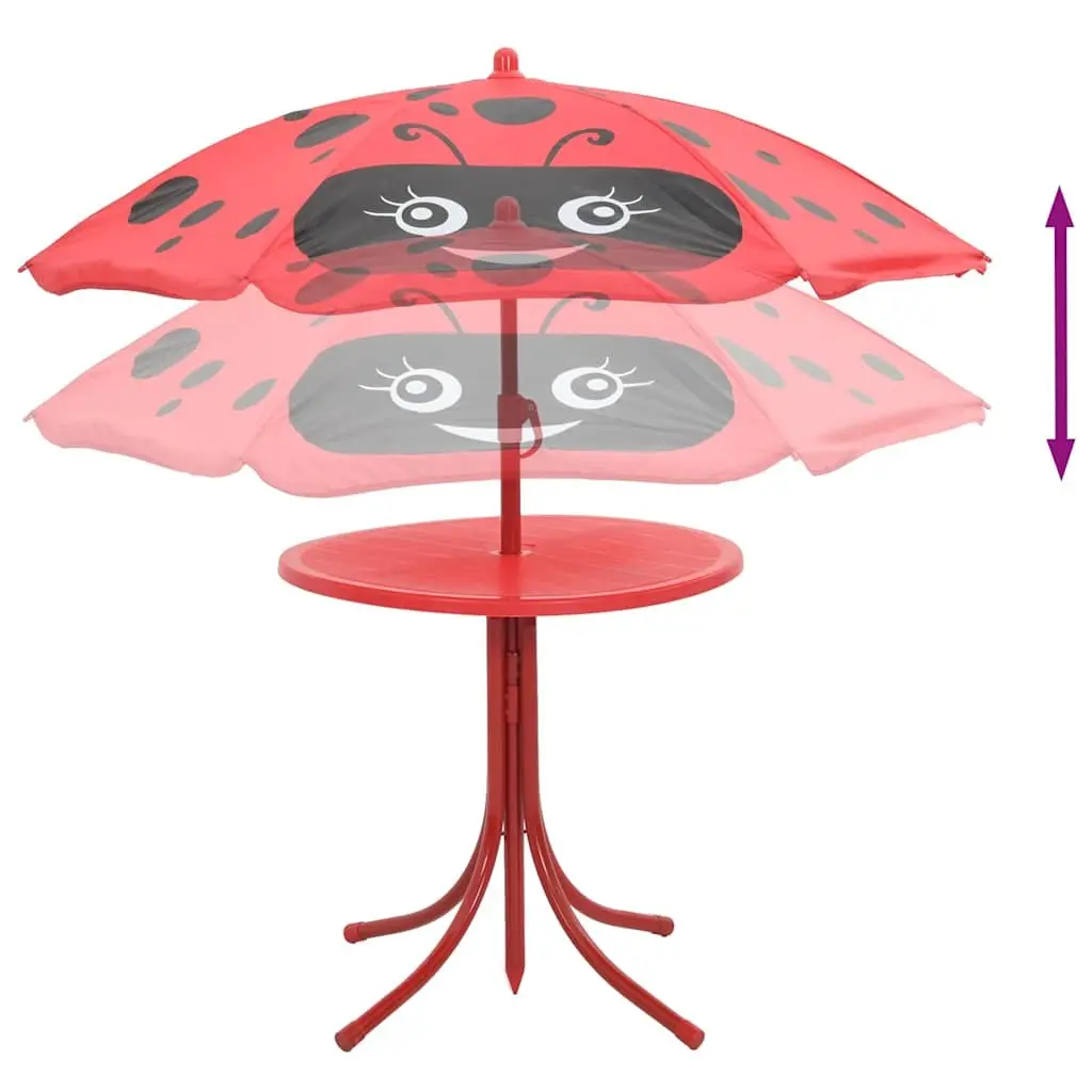 Kids Garden Bistro Set 3 Piece Outdoor Furniture Table Chairs Parasol Red