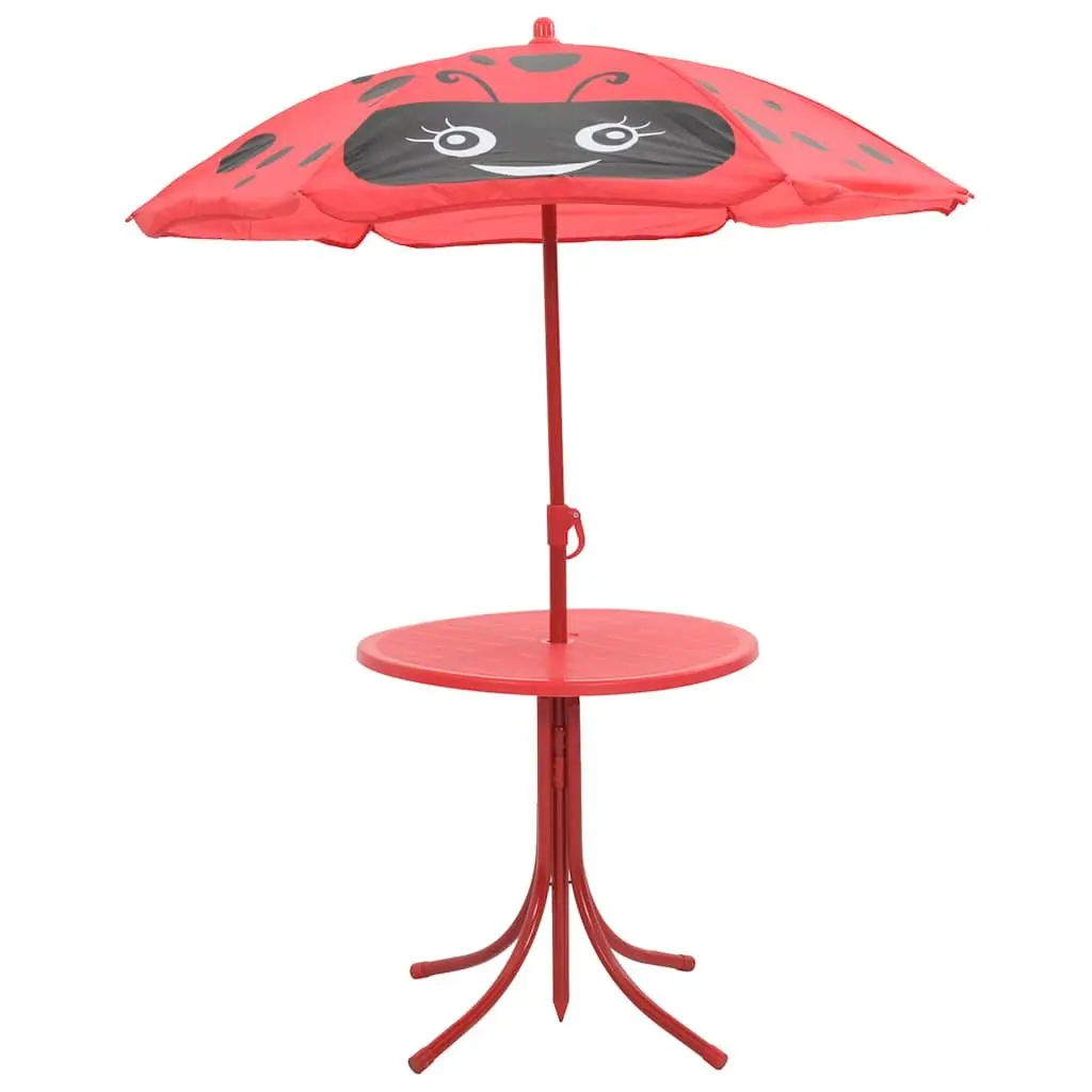Kids Garden Bistro Set 3 Piece Outdoor Furniture Table Chairs Parasol Red