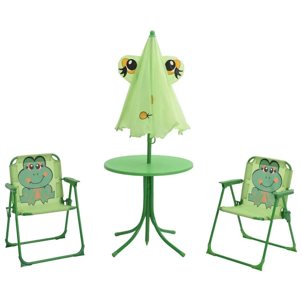 Kids Garden Bistro Set Outdoor Furniture Table Chairs Parasol Green 3 Piece