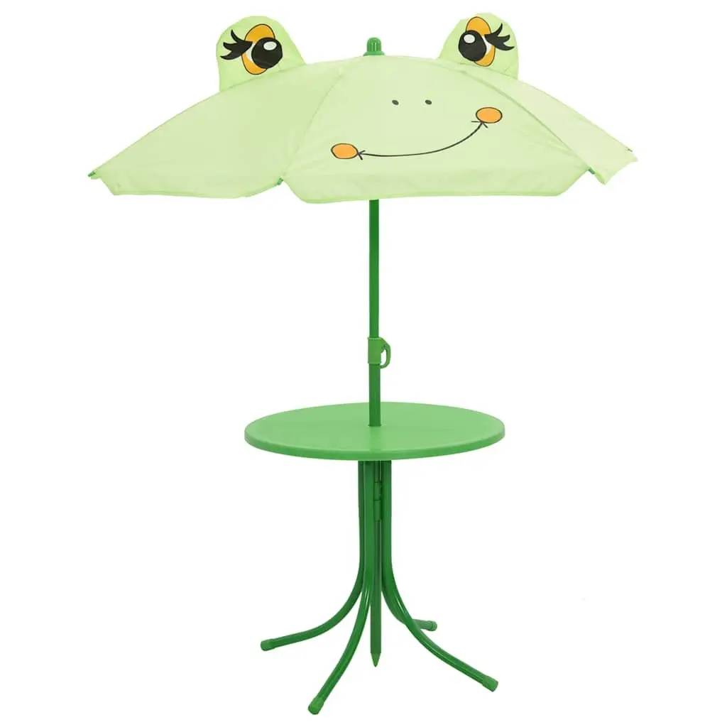 Kids Garden Bistro Set Outdoor Furniture Table Chairs Parasol Green 3 Piece