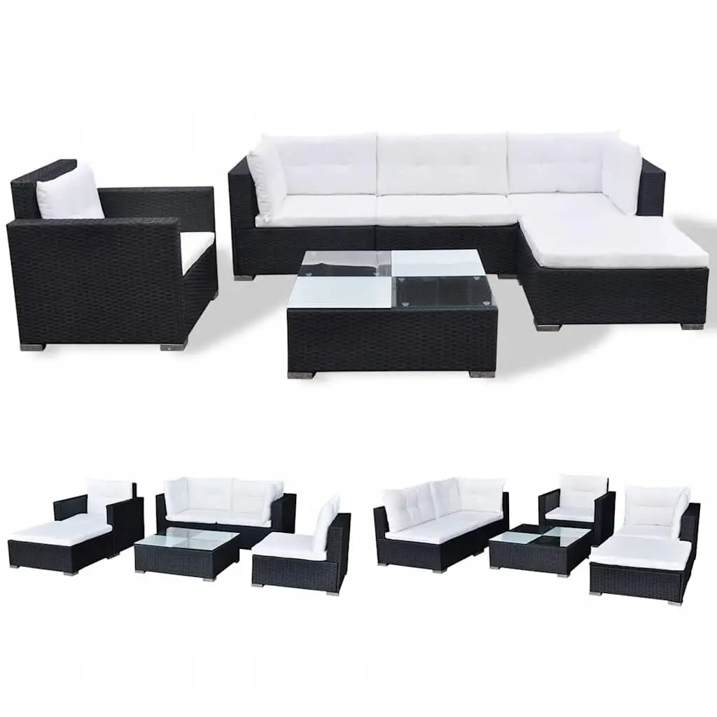 Garden Lounge Set Outdoor Patio Furniture 6 Piece Black Poly Rattan Sofa
