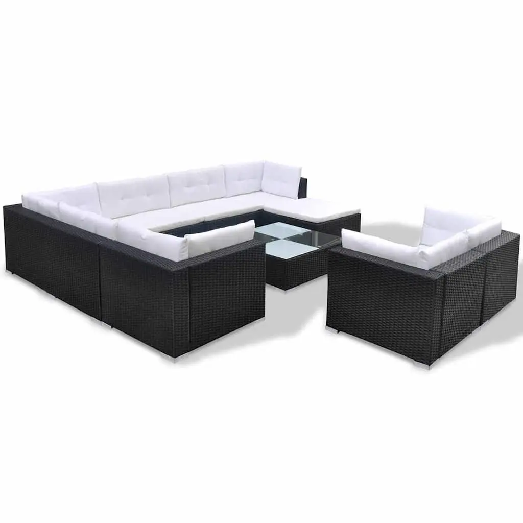 Outdoor Patio Modular Sofa Set 10 Piece Rattan Furniture with Cushions Black