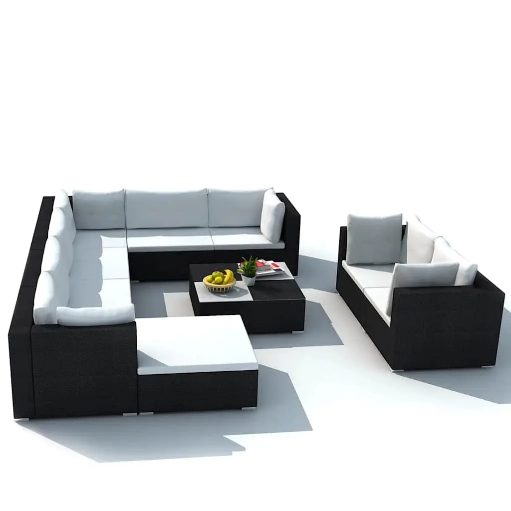 Outdoor Patio Modular Sofa Set 10 Piece Rattan Furniture with Cushions Black