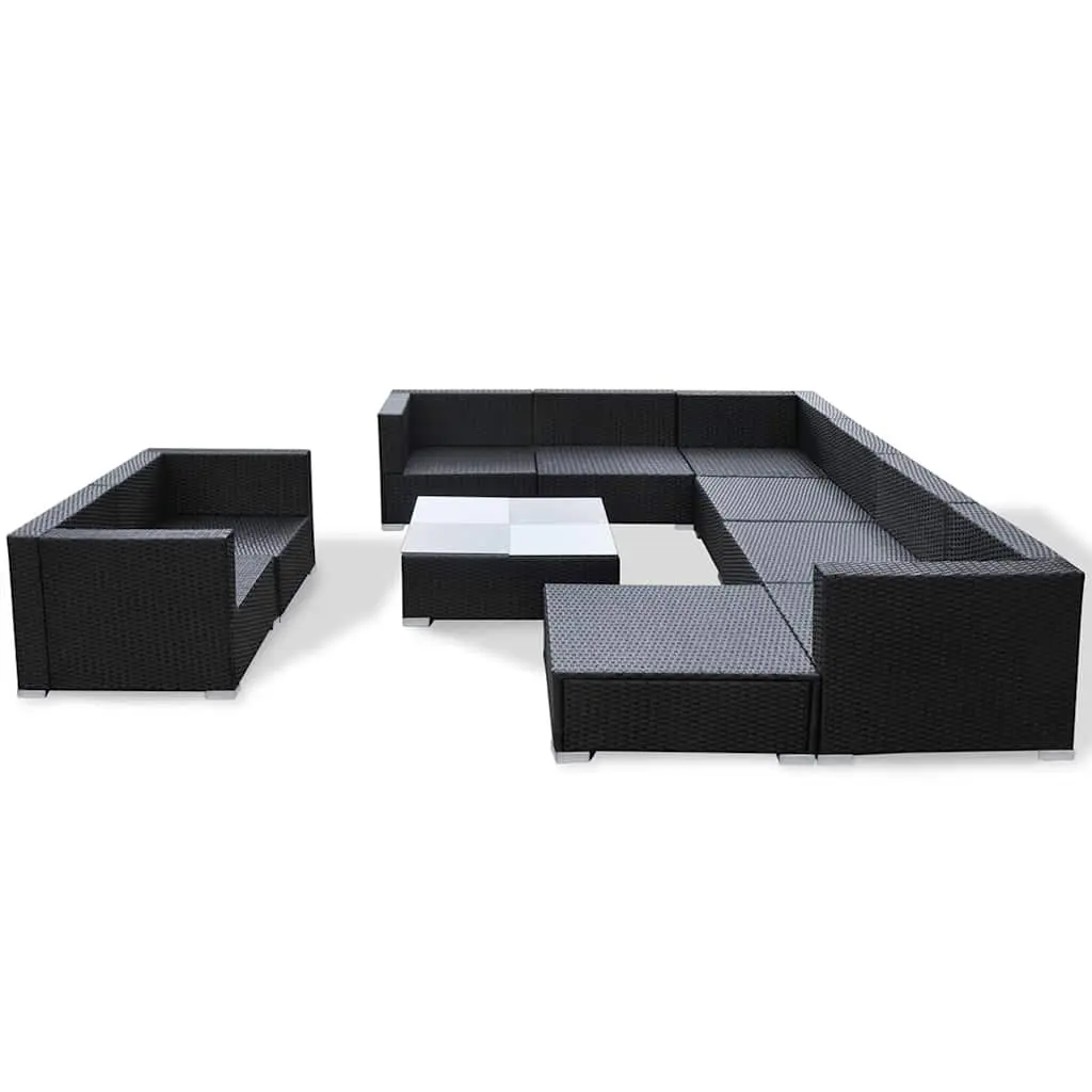 Outdoor Patio Modular Sofa Set 10 Piece Rattan Furniture with Cushions Black