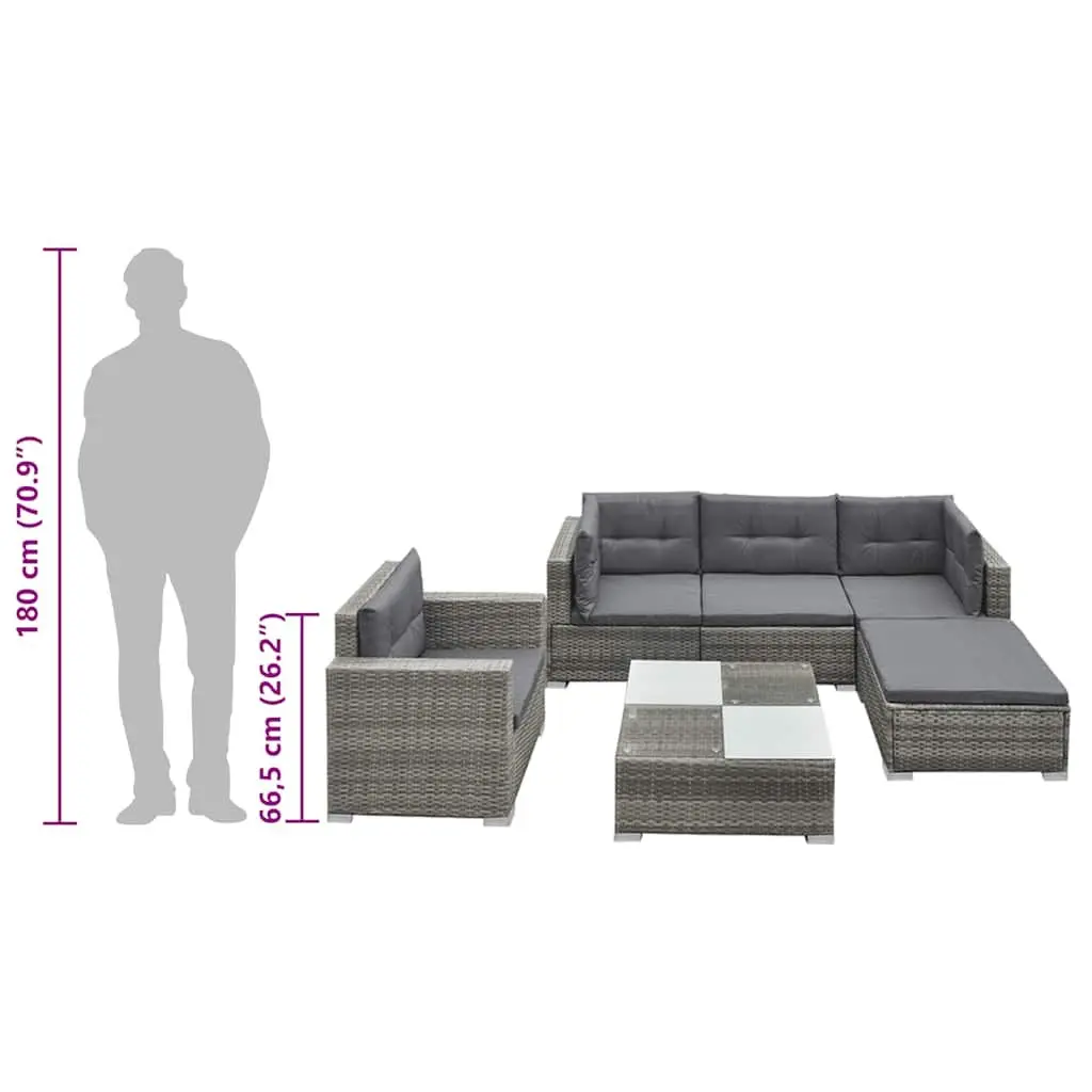 6 Piece Outdoor Lounge Set Grey Poly Rattan Garden Patio Furniture