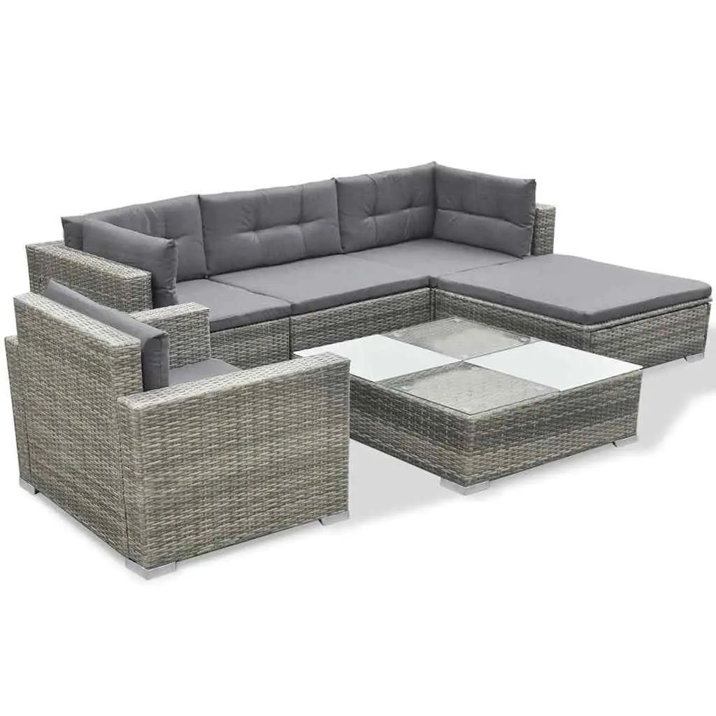 6 Piece Outdoor Lounge Set Grey Poly Rattan Garden Patio Furniture