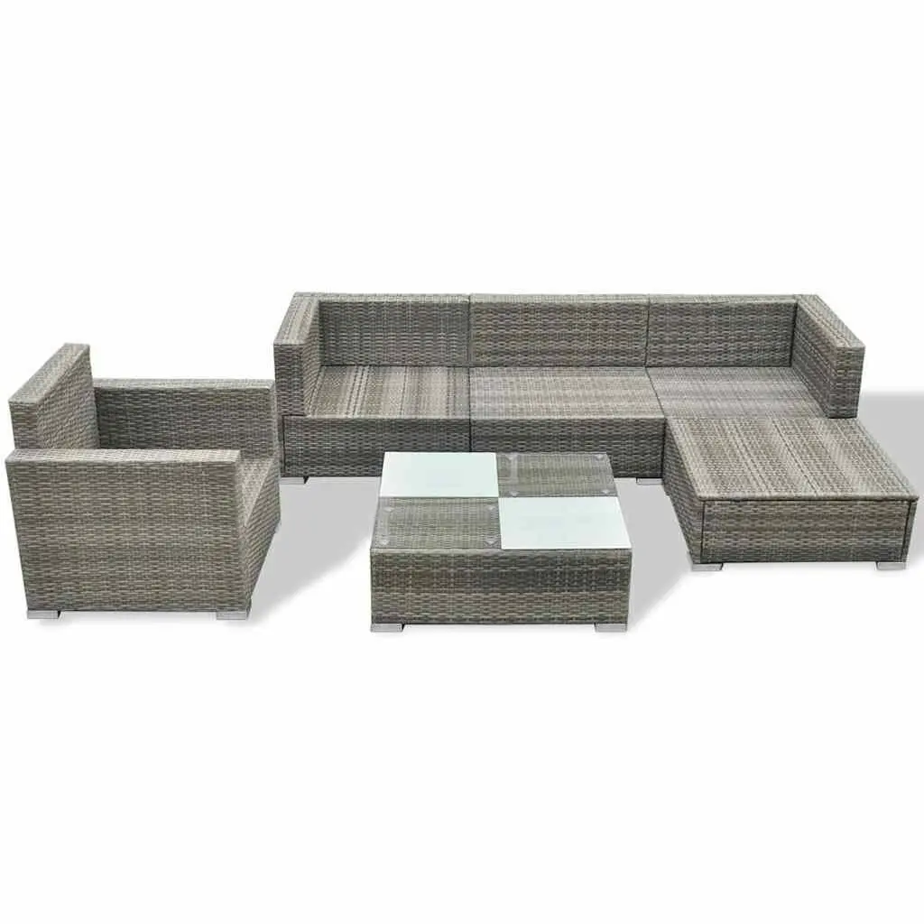 6 Piece Outdoor Lounge Set Grey Poly Rattan Garden Patio Furniture