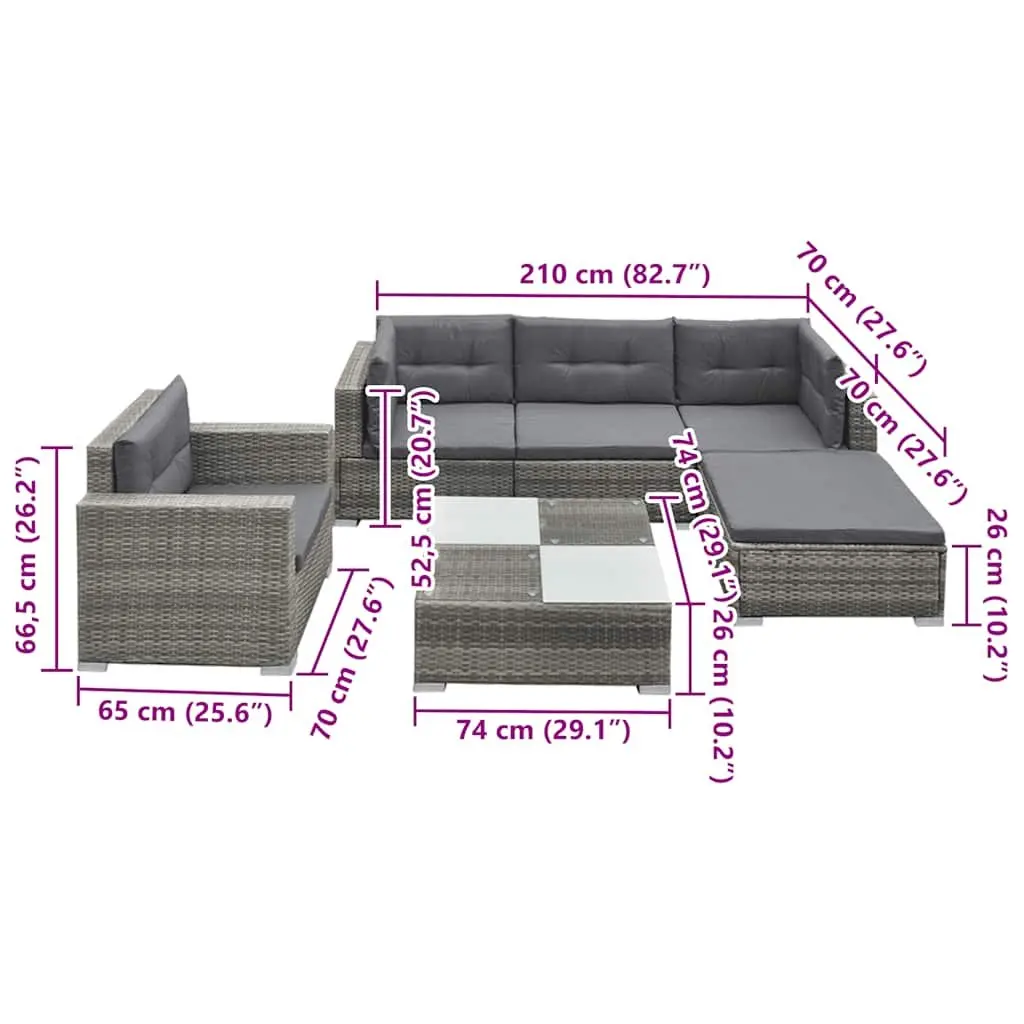 6 Piece Outdoor Lounge Set Grey Poly Rattan Garden Patio Furniture