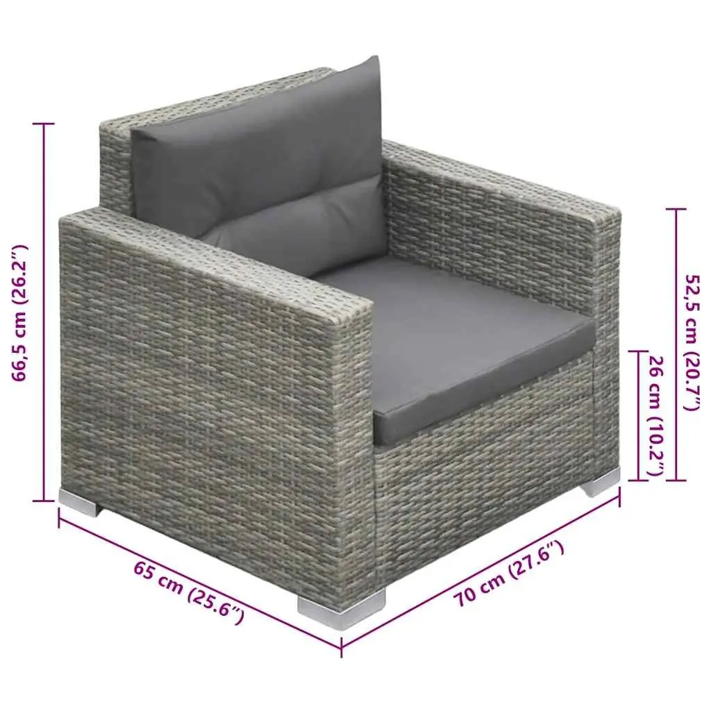6 Piece Outdoor Lounge Set Grey Poly Rattan Garden Patio Furniture
