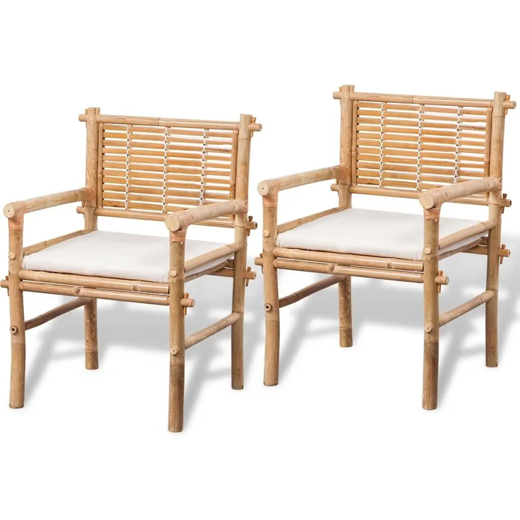 3 Piece Bistro Set Outdoor Furniture Brown Bamboo Table Chairs with Cushions