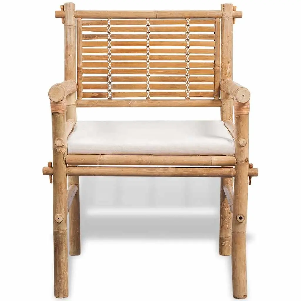 3 Piece Bistro Set Outdoor Furniture Brown Bamboo Table Chairs with Cushions