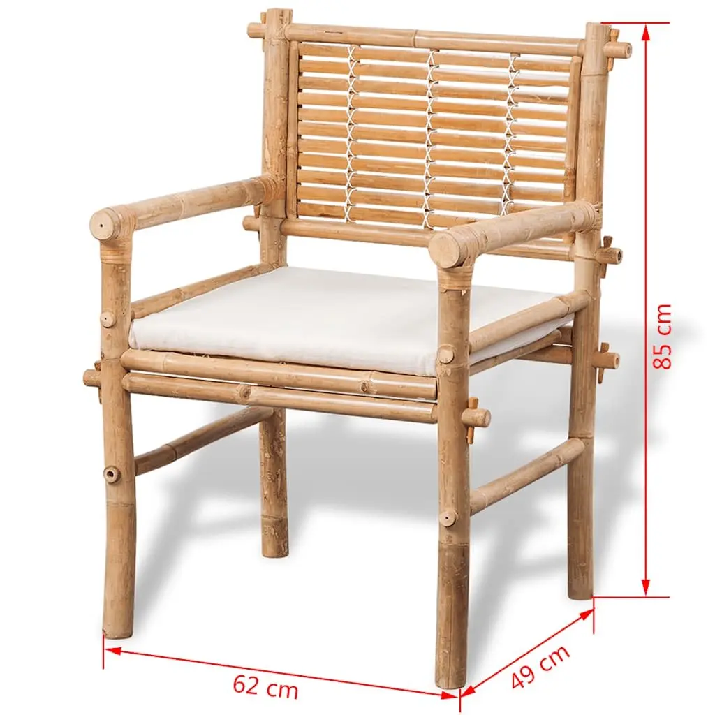 3 Piece Bistro Set Outdoor Furniture Brown Bamboo Table Chairs with Cushions