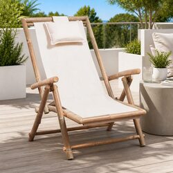 Comfortable Bamboo Deck Chair with Adjustable Backrest
