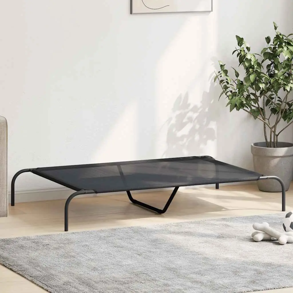 Elevated Dog Bed Portable Indoor Outdoor 130 x 80 x 20 cm Black Textilene Mesh Steel Frame