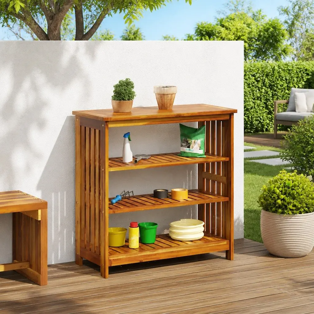 Garden Storage Cabinet in Brown Acacia Wood