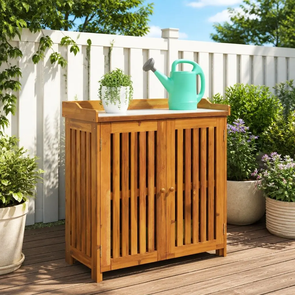 Acacia Wood Garden Cabinet with Easy Access