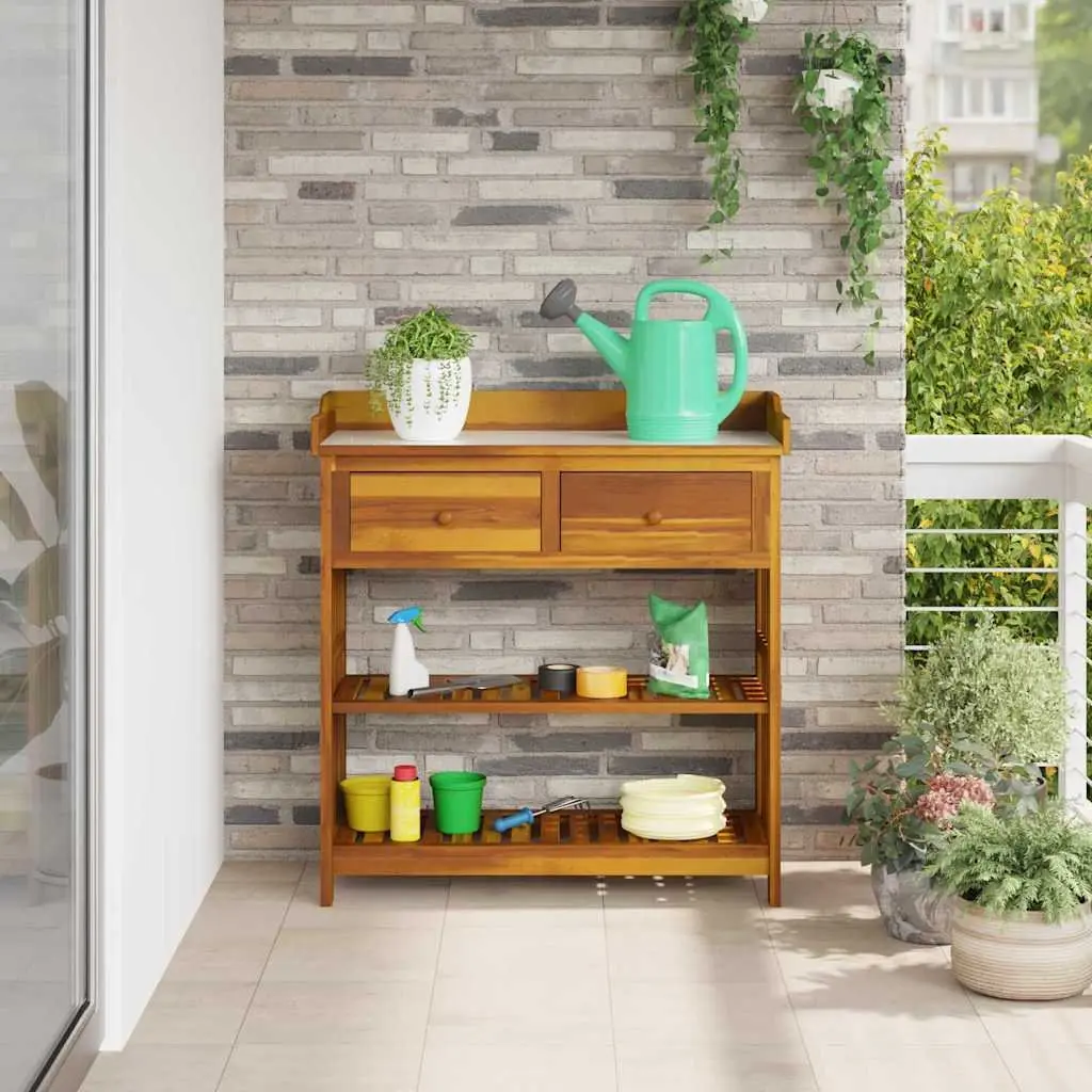 Garden Cabinet Outdoor Storage Furniture Solid Acacia Wood Brown 93 x 41.5 x 98cm