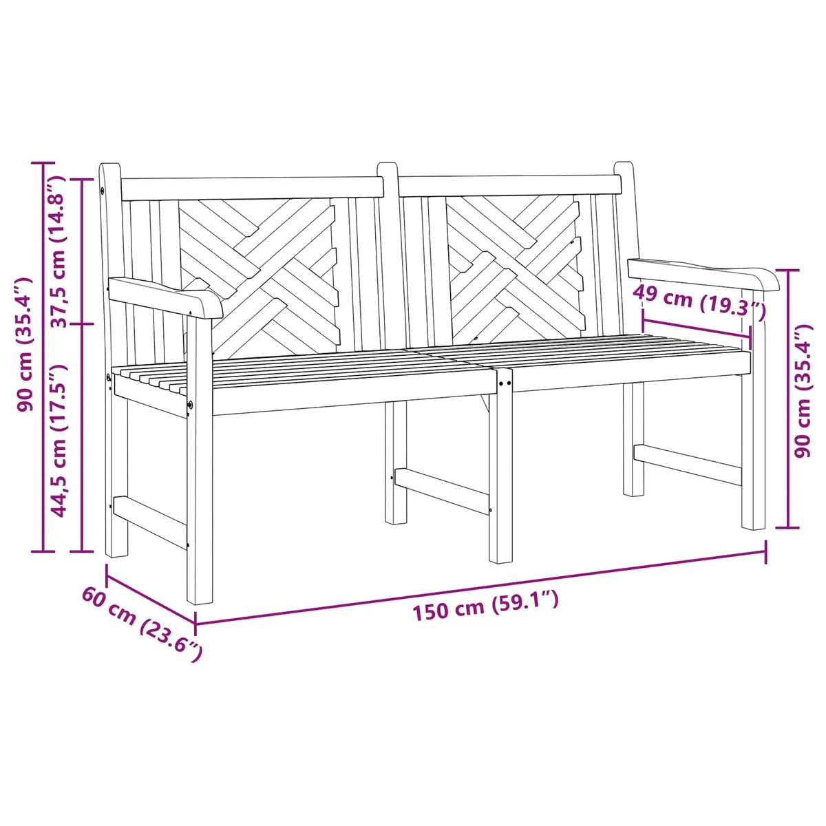 Outdoor Garden Bench Solid Teak Wood with Backrest Armrests Brown 150x60x90cm