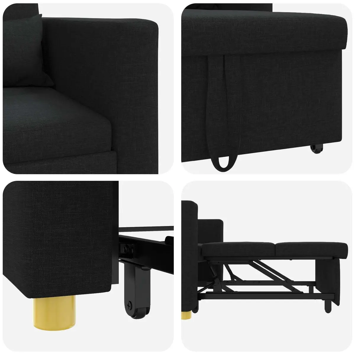 Single Sofa Bed Pull Out 3-in-1 Convertible Armchair Lounge Recliner Black