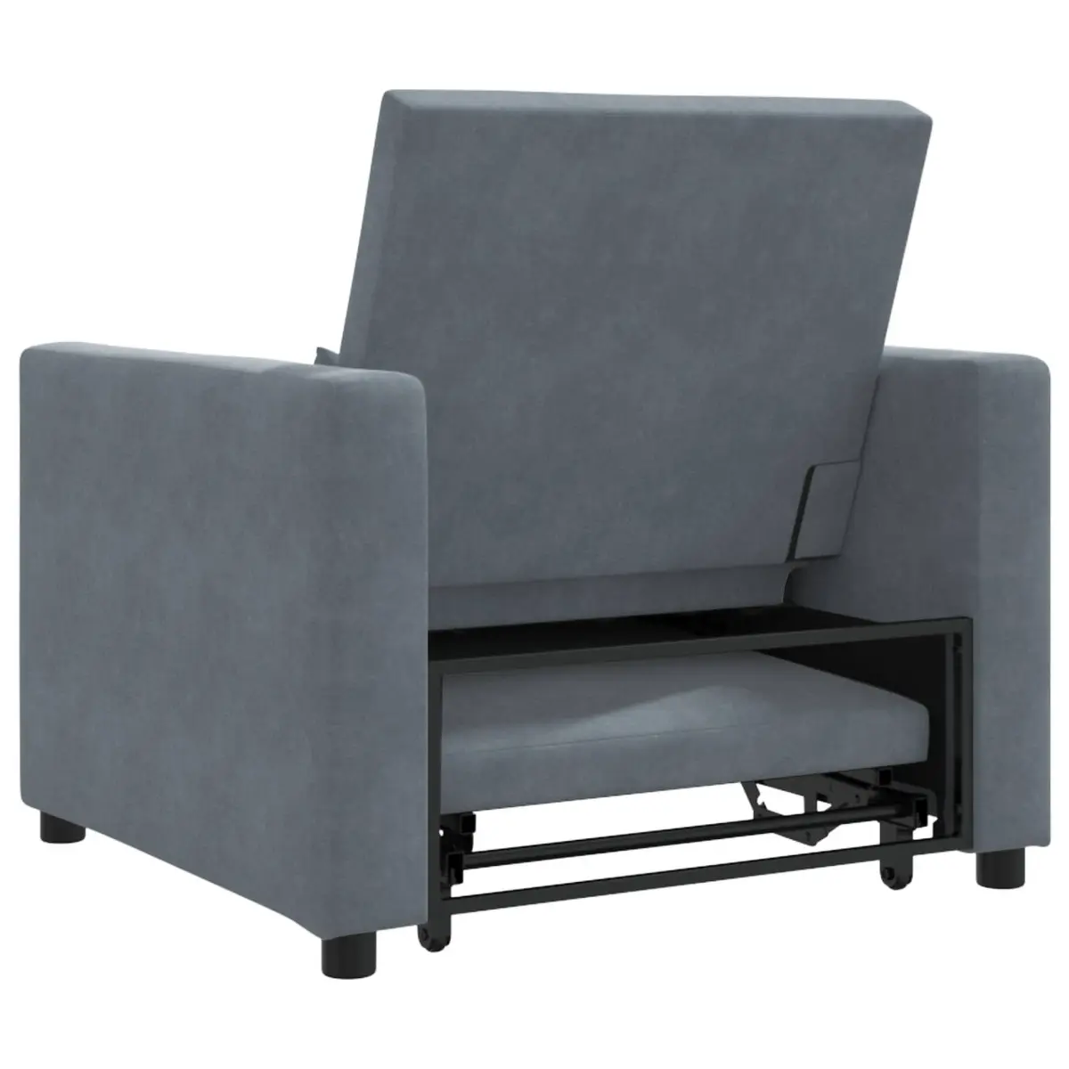 Single Sofa Bed Pull Out Chair Recliner 3-in-1 Adjustable Grey Velvet